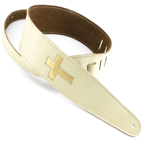 Henry Heller 2.5" Wide Bone Glove Leather with Gold Cut Out Cross