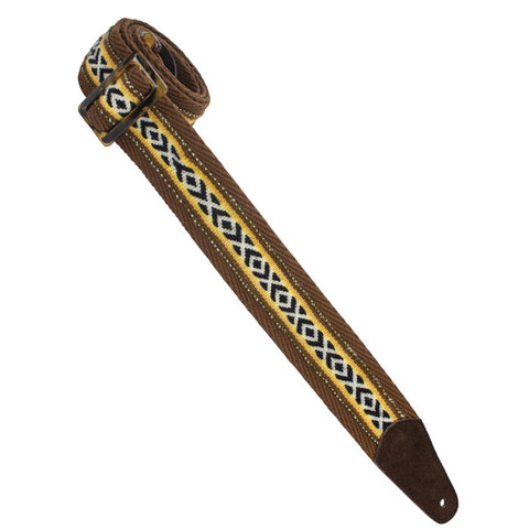 Henry Heller Straps - 2" Tort-O Herringbone Cotton Brown w/Yellow and Black