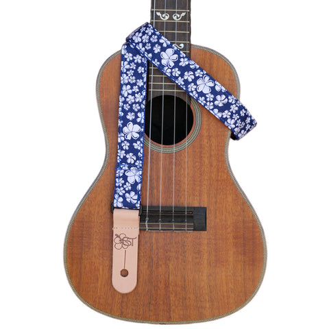 Sherrin's Threads 1" Ukulele Strap - Blue Hibiscus