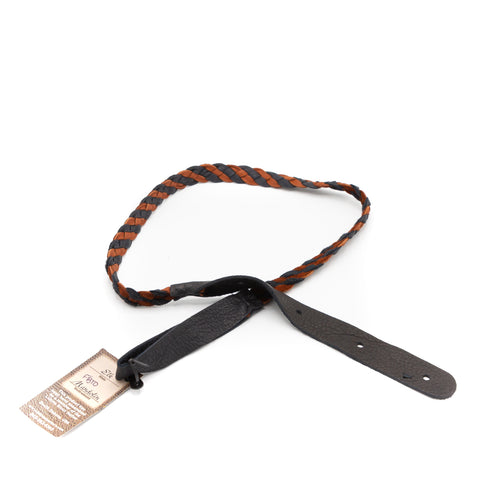 Lakota Leathers - Flat Braid Elk Mandolin Strap - Black/Tobacco