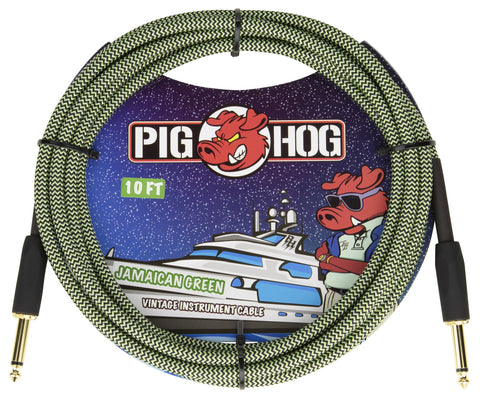 Pig Hog Cables - "Jamaican Green" Woven Instrument Cable - 10ft