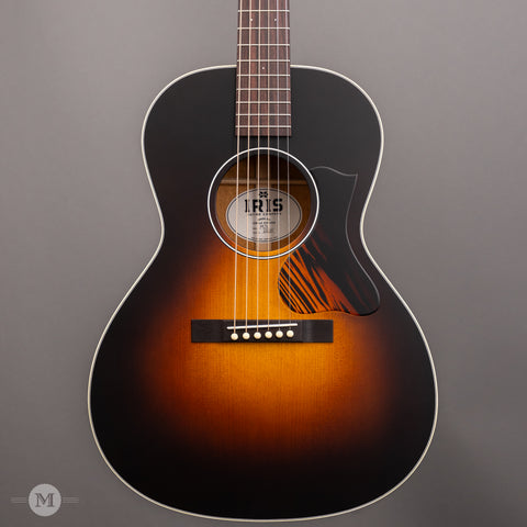 Iris Guitars - MS-00 - 14-Fret - Adirondack - Tobacco Burst with Ivoroid Binding - Firestripe - Flower Pot - Front Close 