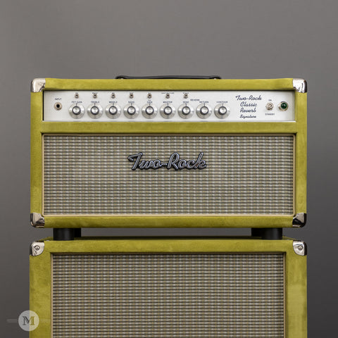 Two-Rock Amplifiers - Classic Reverb 100/50 Watt Head w/ Matching 2x12 Cab- Silver Anodize - Loden Suede - Vintage Beige Cloth - Front Close 