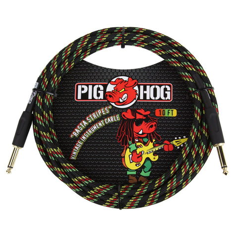 Pig Hog Cables - 10' Instrument Cable - Woven Rasta Stripes