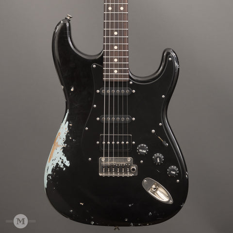 Tom Anderson Electric Guitars - Icon Classic - Black over Sonic Blue In-Distress Level 3 - Front Close