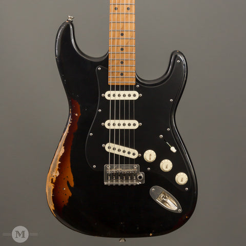 Tom Anderson Electric Guitars - Icon Classic - Black over Tobacco Distress Lvl 3 - Front Close