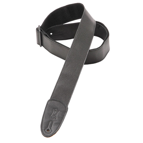 Levy's 2" Garment Leather Guitar Strap Poly Backing - Black